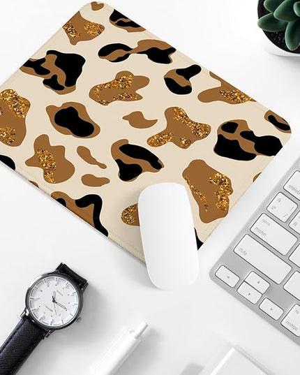 Cute Gold Leopard Print Square Mouse Pad,Non-Slip Rubber Base Mouse Pad,Home Office Decoration Desktop Accessory,Laptop Mouse Pad for Office Laptops,9.4x7.8x0.12i.