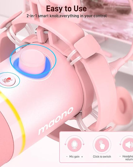 MAONO XLR/USB Dynamic Microphone Kit, RGB Gaming Mic with Software, Mute, Gain Knob, Volume Control, Boom Arm for Streaming, Podcasting, Voice-Over, Recording-PD200XS Pink