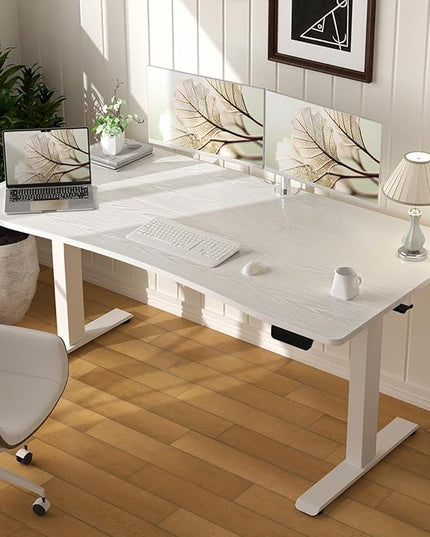 Veken 55 x 28 Inch Electric Standing Desk with Adjustable Height, Sit to Stand Computer Table for Study, Work or Gaming, Home Office Desk White
