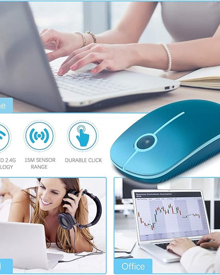 VssoPlor Wireless Mouse, 2.4G Slim Portable Computer Laptop Mouse with Nano Receiver Quiet Silent Optical Mice for Notebook, PC, Laptop, Computer-Gradient Blue