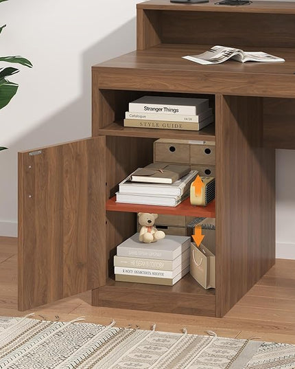 Computer Desk with 3 Drawers & Storage Shelves, 65 Inch Home Office Desk with File Drawer & Cabinet, Writing Study Desks with Monitor Stand & Printer Shelf, Executive Desk, Brown