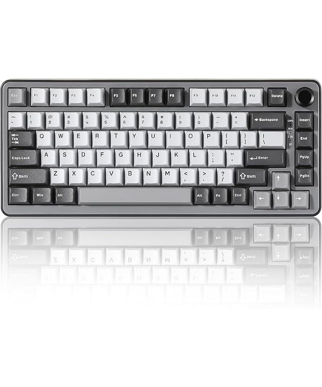 YUNZII B75 PRO Wireless Mechanical Keyboard,75% Layout with Knob,Hot Swap Gasket Custom Structure,Creamy Pre-lubed Switches,RGB Backlit,BT/Type-C/2.4G for Win/Mac(Cocoa Cream V2 Switch,Dark Grey)