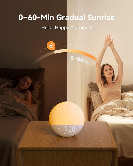 Dreamegg Sunrise 2 - Sunrise Alarm Clock, Sound Machine for Sleep, Favorites Mode, Sleep Routines, Dimmable Night Light, 29 Soothing Sounds, White Noise Machine, Wake Up Light for Bedrooms (Cream)