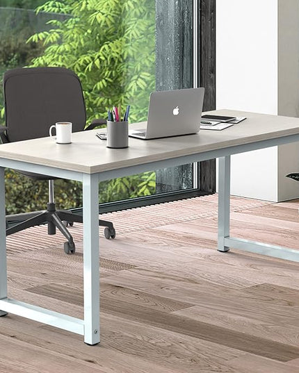 NSdirect Large Office Desk for Home Office, Large 63" Computer Desk Table, Wide Writing Study Desk for 2 Person, Metal Sturdy Frame Thicker Steel Legs, (White Oak, 63"L x 23.6"W x 29.5"H)