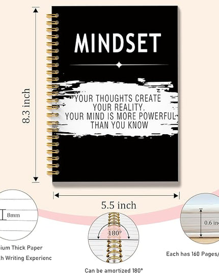 Mindset Inspirational Notebook Journal, Motivational Office Notebooks for Work, Inspirational Gifts for Women Men Coworker, Black Hardcover Spiral Notebook 5.5x8.3