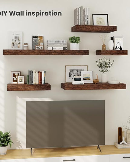 Heimlove 12 Inch Deep Floating Shelves, 12 x 12 inches Long Wall Shelf, Large Extra Display Shelf & Storage Shelf, Rustic Wood Wall Shelves for Fireplace Mantel, Brown - 2Pack