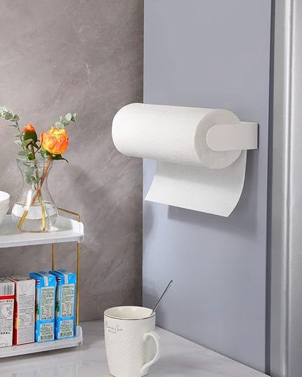 YIGII Adhesive Paper Towel Holder Under Cabinet - Stainless Steel Paper Towel Rack Stick on Wall Mount for Kitchen, White