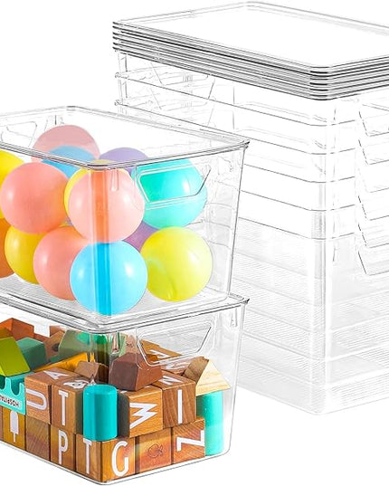 6 Pack Clear Storage Bins with Lids, 7 Quart Stackable Storage Boxes for Storage and Organization, Plastic Storage Containers with Lids, Plastic Bins with Handles for Office, Bedroom, Study Room