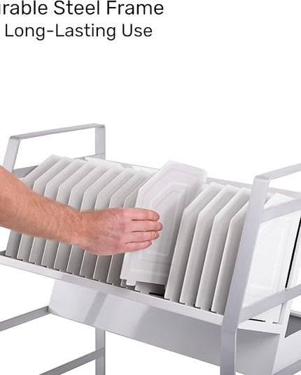 Line Leader 16-Device Mobile Charging Station | Steel Rolling Cart for Laptops, Tablets, & Chromebooks | Open Design with Dividers & UL-Certified Surge Protection | Portable Charging Stand (White)