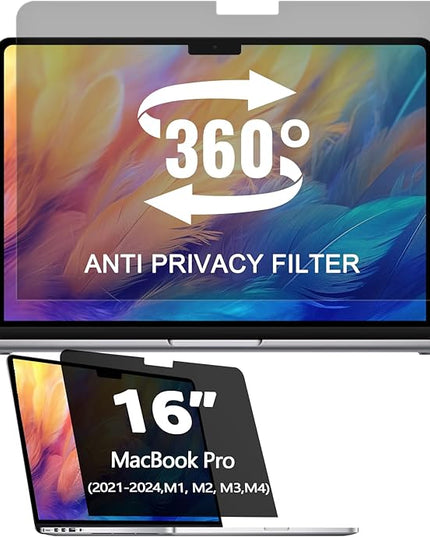 360° Privacy Screen Protector for MacBook Pro 16 Inch (2021-2024, M1, M2, M3, M4, Pro, Max), Privacy Screen Filter for MacBook Pro 16 Inch Anti-Spy/Anti Fingerprint/Anti Blue Light/Anti Glare