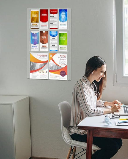 Weysat Acrylic Brochure Holder Wall Mount, Clear Plastic Pamphlet Holder Magazine Display Trifold Flyer Rack Hanging Literature Storage Organizer(2 Magazine Pockets, 8 Pamphlet Pockets)