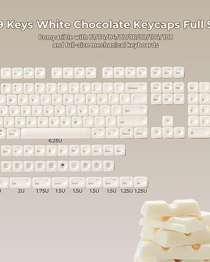 OHY XVX White Keycaps, MOA Profile Keycap Set, Minimalist Mac Style, Custom Cute Ceramic-Textured Keycaps for MX Switches Mechanical Keyboard-White Chocolate