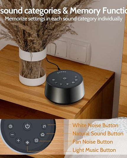 Color Noise Sound Machines with 25 Soothing Sounds Sleep White Noise Machine 32 Volume Levels 5 Timers and 4 Sound Categories and Memory Function for Home Office and Travel