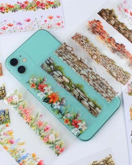 20 Sheets Gardening Scene Pre-Cut Sticker Book for Junk Journal Supplies, Flower Fence Retro Wall Collage Background Journaling Stickers, PET and Washi Stickers for Adults Planner Bujo