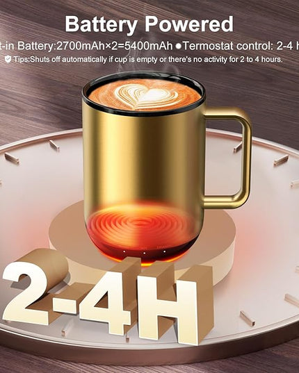 Vsitoo S3 Plus 14oz Heated Coffee Mug- Temperature Control Smart Mug with Mug Warmer, Auto-Sensing AI Heats Drinks to 120-150°F Hands-Free.Ideal for Home/Office/Gifts，Gold