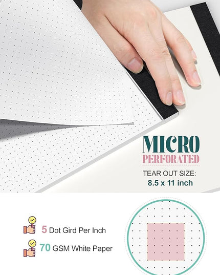 Dotted Journal Notepads 8-1/2 x 11, 3 Pack, Dot Journal Paper 8.5 x 11, Letter Size Large, Dotted Grid Note Pad for Planning Journaling, 70 GSM Pads of Paper, 1/5" Dots Writing Notes, 30 Sheets/Pad