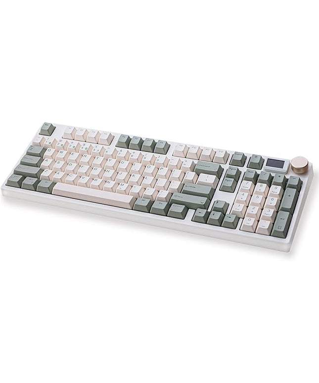 NJ98 Wireless Custom Mechanical Keyboard with Screen Knob 96% Hot Swappable RGB Keyboard Mac Windows (Pale Green, Brass Plate-Box Taro Ice Cream Pro)