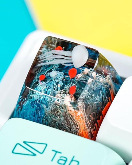Jellyfish Artisan Keycap Deep Ocean Coral Reef R1 SA Profile Custom Sea Creature Keycaps 1U ESC Handmade Gaming Sea Resin Key Cap Cherry MX Switch Compatible Mechanical Keyboard Jellyfish Lover Gift