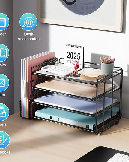 gianotter 4-Tier Paper Organizer With Magazine Holder, Desk Organizers and Accessories, Desk Accessories & Workspace Organizers, File Organizer for Office Supplies Storag (Black, 4-Tier)