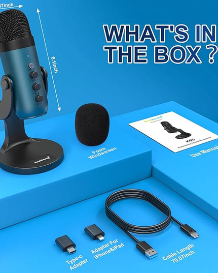 ZealSound USB Condenser Microphone,Computer PC Gaming Mic,Plug&Play Microphones for PS 4&5.Monitor Adjust&Volume Control,Mic Gain Control,Mute Button for TikTok,YouTube Podcast on Mac&Windows(Teal)