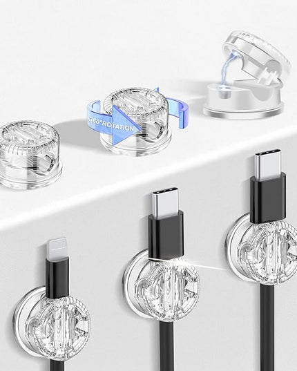 6 Pack Cord Organizer Magnetic Cable Clips, 360°Rotation Cable Clips - Adjustable Cord Holder for Nightstand, Adhesive Cable Management Cord Clips, Cable Holder & Charger Organizer（Clear）