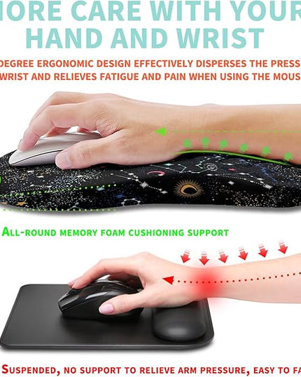 Ergonomic Mouse Pad Wrist Support with Memory Foam Massage Bulge, Carpal Tunnel Pain Relief Mousepad Wrist Rest for Mouse(12x8 inch, Galaxy)