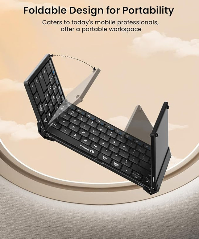 ProtoArc Foldable Bluetooth Keyboard, XK01 Full-Size Portable Wireless Keyboard for Travel, 105 Keys, 0.65" Keycaps, Multi-Device Sync for iPad Tablet Smartphone Laptop PC Windows iOS Android, Black