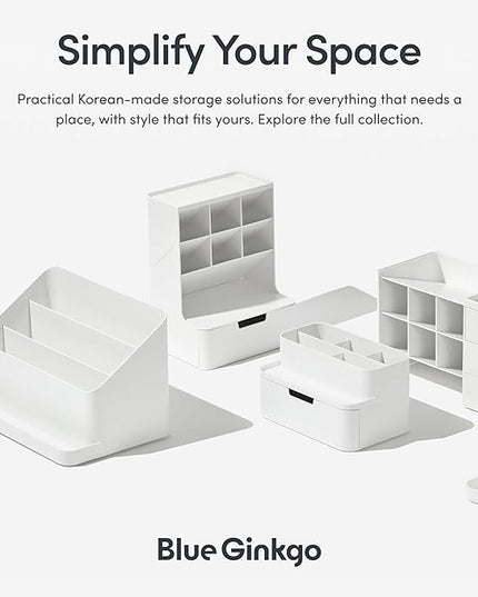 BLUE GINKGO Desk Organizer – Korean-Made Office Storage for Pens, Notes, Mail, and Supplies (White)