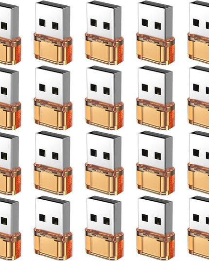 USB to USB-C Adapter 20 Packs, USBC Female to USB MalePower Charger Converter, C to A Adapter Compatible for Apple Watch Series/SE/Ultra 2 iPhone 15 Plus Pro Max AirPods Pro (Orange)