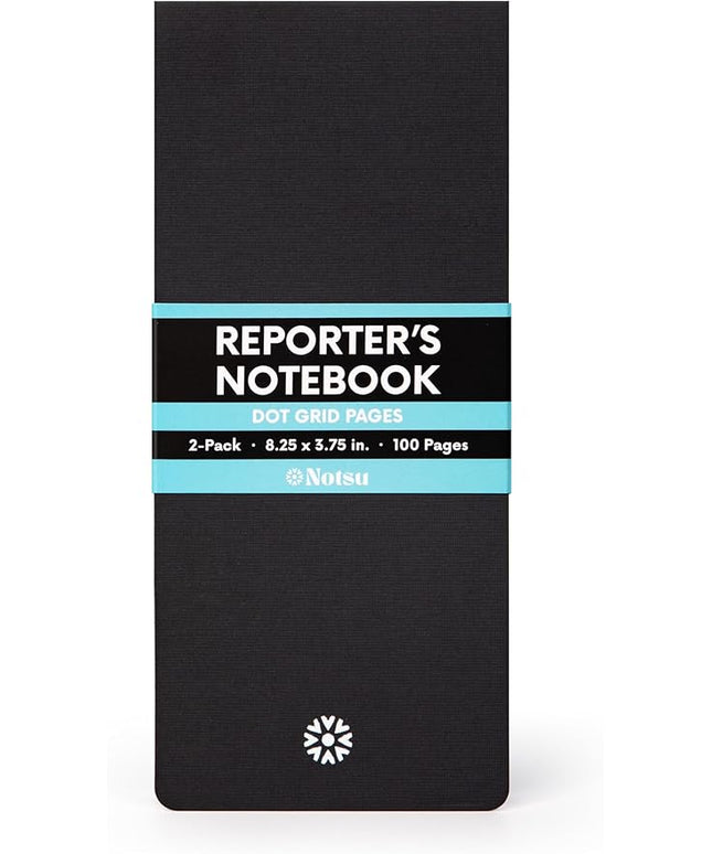 Notsu Dotted Reporter's Notebooks 2-Pack | Black Pocket Spiral Reporter Notepads for Journalist, Police, Detective, Field Note Taking | 100 Pages of 120 gsm Thick Paper, 3.75" x 8.25"