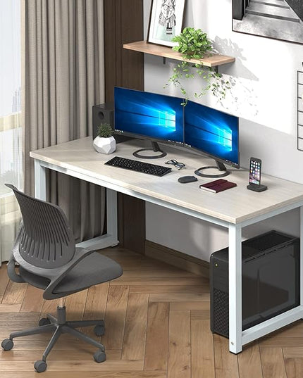 NSdirect Large Office Desk for Home Office, Large 63" Computer Desk Table, Wide Writing Study Desk for 2 Person, Metal Sturdy Frame Thicker Steel Legs, (White Oak, 63"L x 23.6"W x 29.5"H)