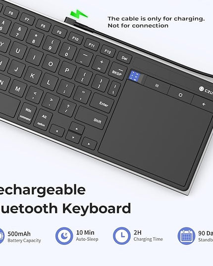 CZUR Portable Computer Keyboard with Trackpad, Rechargeable Bluetooth Keyboard with Touchpad, Wireless Ultra Slim Keyboard for PC/Laptop/Tablet/Phone, for Windows/Android