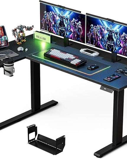 Muvai 71 Inch L Shaped Standing Desk Adjustable Height with Cable Management Tray,Gaming Electric Corner Standing Desk, Sit Stand Computer Table with Reversiable Splice Board, Black Carbon