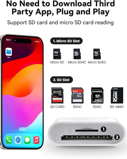 USB C SD Card Reader for iPhone 15 16/iPad/MacBook/Mac, xdgeLoad USB-C Type C SD Reader Supports SD and MicroSD Memory Card Adapter, Trail Camera Viewer Plug and Play - 2 Slots