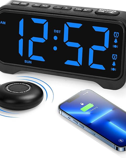 Loud Alarm Clock for Heavy Sleepers Adults, Vibrating Bed Shaker Alarm Clock for Teens/Deaf People, 7.5" Large Screen Digital Alarm Clock, Dual Alarm, Nightlight, Brightness Adjustable, Bedroom, Dorm