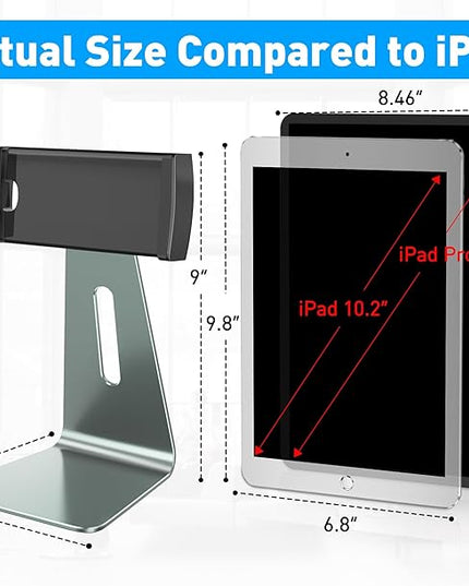 AboveTEK Elegant Tablet Stand, Aluminum Holder for 7-13 inch Tablets, Desktop Kiosk POS Stand Compatible w/iPad Pro Air Mini, Galaxy Tab, Tablet Mount for Store Office Reception Kitchen (Gray)