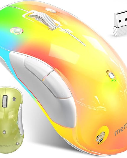 memzuoix 2.4G LED Wireless Mouse, Rechargeable Ergonomic Mouse with Detachable Cover, 1400 DPI Portable Optical Computer Mouse with USB Receiver for Laptop, PC, Desktop and MacBook, 5 Buttons-Yellow