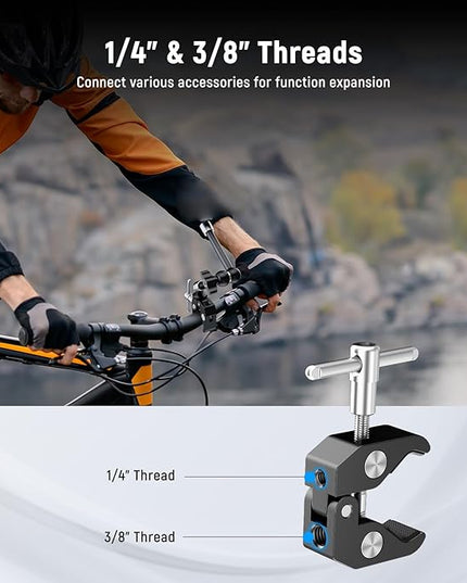 NEEWER 9.8"/25cm Magic Arm with Super Clamp & Cleaning Cloth, 1/4" & 3/8" Threads for Flash/LED Light/Microphone/DSLR Camera Monitor Compatible with SmallRig Camera Cage, Max Load: 4.4lb/2kg, ST25C