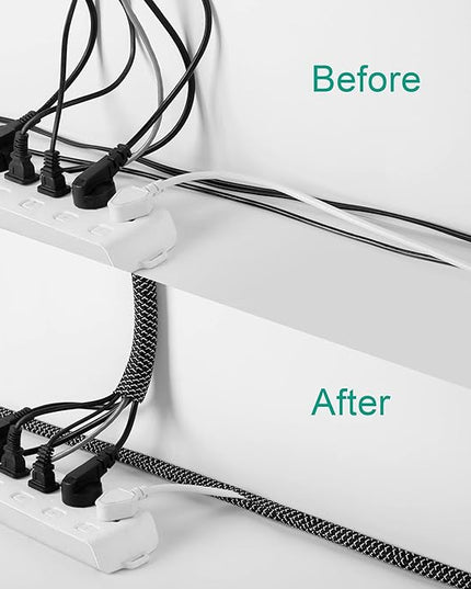 ZhiYo 6.6ft - 1 inch Cable Sleeve, Cord Wrap Wire Protector Tubing for Pets, PC Cable Wrap, Computer Cable Management Sleeve - Black - White