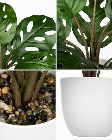 Hollyone Artificial Monstera Plant Faux Monstera Plant Potted Fake Tropical Plants Potted for Indoor Outdoor Home Desk Office Garden Farmhouse Decoration