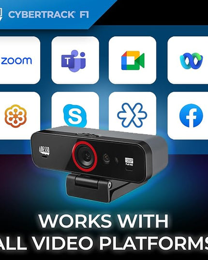 ADESSO CyberTrack F1 1080P HD Fixed Focus USB Windows Hello Webcam, Camera for Desktop PC Built-in Dual Microphone, Privacy Shutter, Audio/Video Mode Privacy ON/Off Switch & Tripod Mount