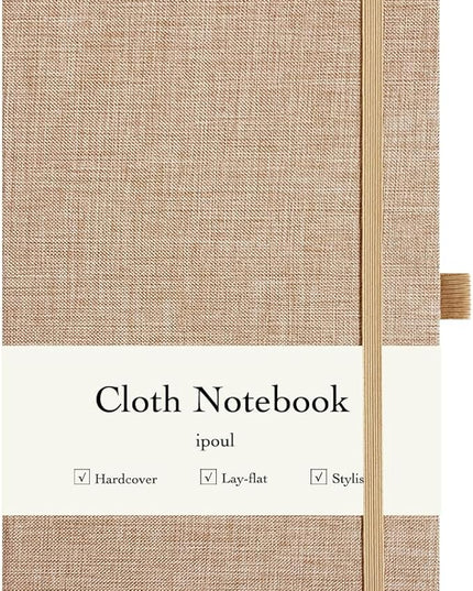 ipoul Linen Journal, A5, 8x6, Ruled Notebook, Journal for Writing, Hardcover, Lay Flat, with Band Closure & Pen Holder, Pink