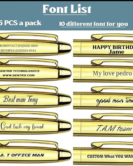Ancolo Personalized Retractable Ballpoint Pens Stainless Steel Fancy Pens Engraved with Your Name Logo or Message, Phone Number Black ink Perfect for Bank, Office, Hotel 5 Pcs/Pack