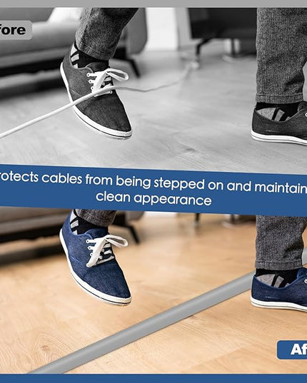 Floor Cord Cover for Wires on Floor Self Adhesive Cord Hider Floor Cable Management Wire Covers for Cords Protector Prevent Cable Trips Cord Cavity W 0.47" x H 0.27", Gray, 20Ft