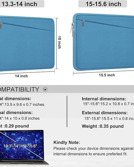 15.6 inch Laptop Sleeve, Slim Computer Carrying Bag Protective Cover Briefcase with Front Pocket, Durable Laptop Case for 15-16 Inch HP, Dell, Lenovo, Asus- Sky Blue