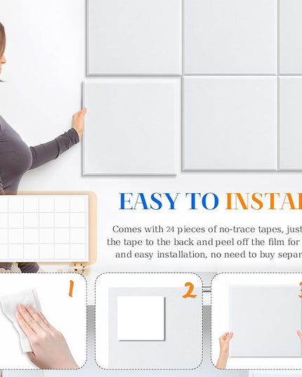 DOLLAR BOSS Large Cork Board for Wall 48" x 36" x 0.5" Bulletin Board 12 Packs Corkboard Tiles Self Adhesive Felt Wall Tiles for Office Home School, White
