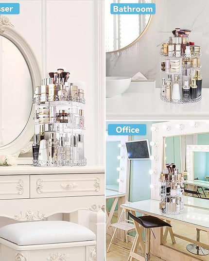 ZHIAI 360 Rotating Makeup Organizer, Large Capacity Cosmetics Organizer for Perfume Holder Organizer Countertop, DIY Adjustable Bathroom Makeup Carousel Holder Rack, Clear Diamond