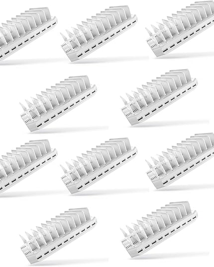 【10PCS】 Unitek Multi Charging Station, 10-Port USB Charger for Multiple Device with SmartIC Tech and Adjustable Dividers, Organizer Stand Compatible with iPad, Tablet, Kindle, iPhone - 10PCS, White