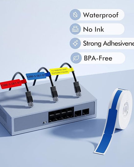 NIIMBOT Blue Cable Labels Maker Tape for D11/D110/D101 Label Maker, 0.49'' x 4.29''(12.5mm x 109mm), Thermal Label Tape for Home Office Labeling Tape Replacement