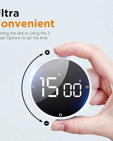Upgrade Digital Kitchen Timer - 2 Pack Magnetic Countdown Countup Visual Pomodoro Timer with Large LED Display, 3-Preset Times, 3 Volume Levels, Ideal for Cooking, Baking and Fitness (2, White)